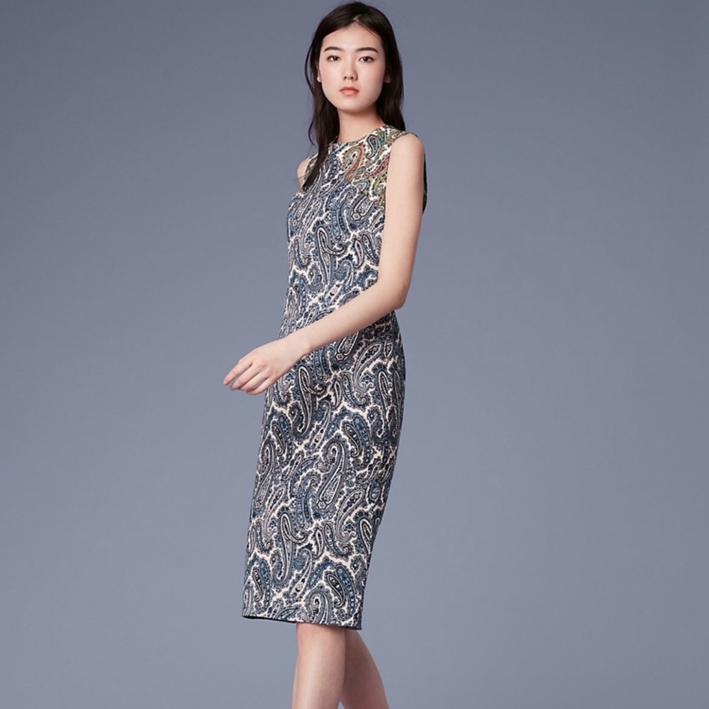 DVF Sleeveless Midi Sheath Dress, Sz 10, Paisley